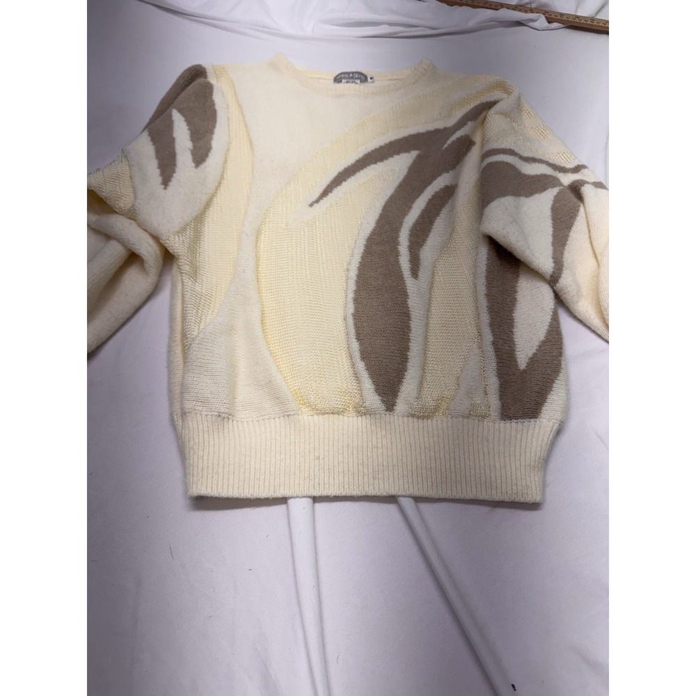 Vintage  Oversized 80's White Stag sweater Cream &  Brown Cable Knitting Sz Med